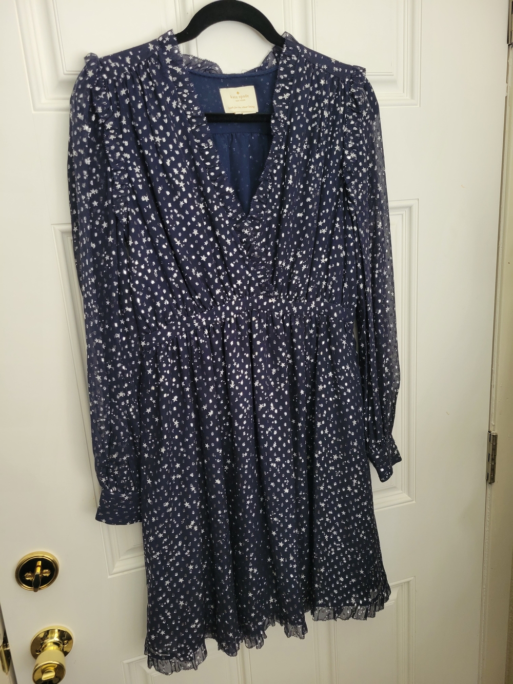 kate spade Navy Printed Long-Sleeve V-Neck Dress
